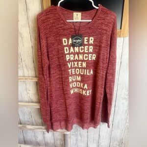 NWT Daisy Rae Day Christmas Shirt M Dasher, Dancer…Tequila, Whiskey” Long Sleeve